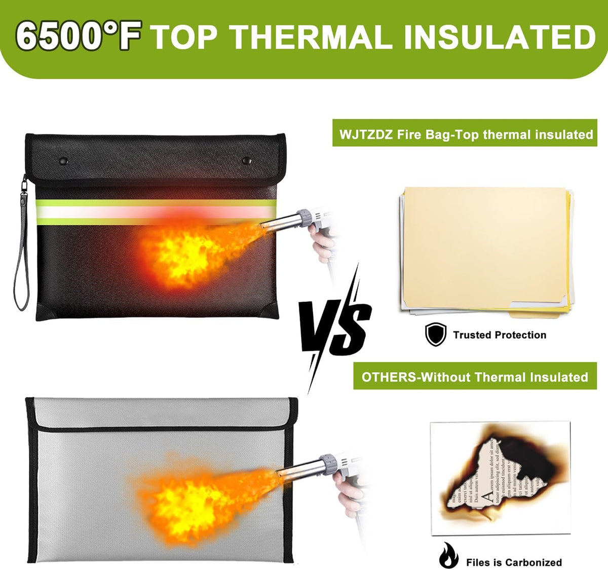 Upgraded Fireproof Money Bag,10 Layers of Heat Insulated Materials 6500°F