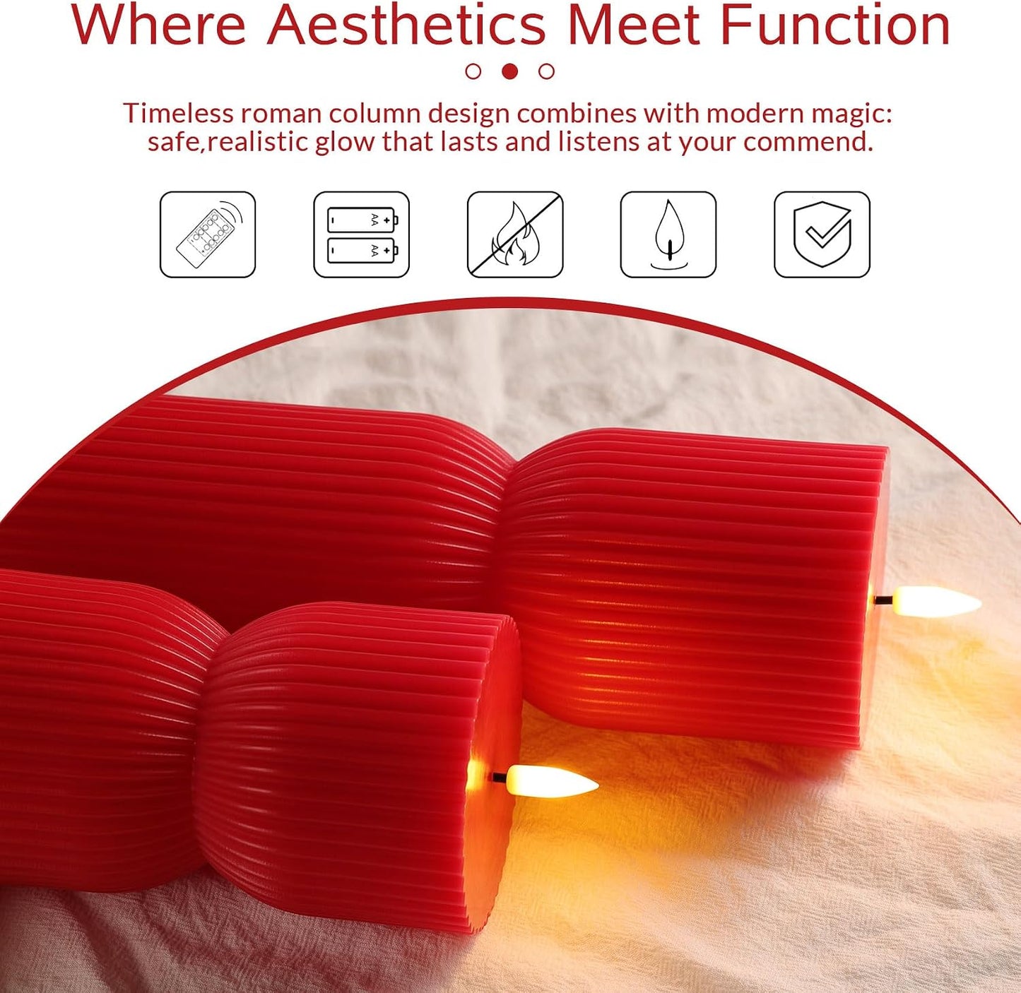 White Ribbed Flameless Pillar Candles with Remote, Real Wax Flickering Battery LED Candles Set of 2