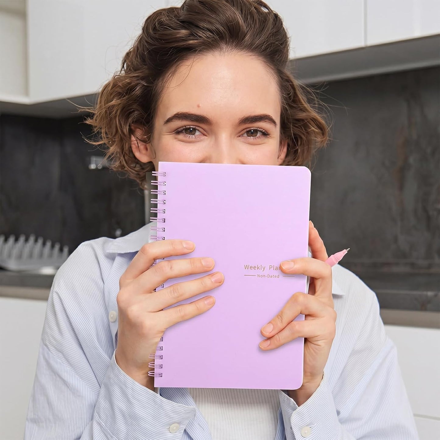 Undated Weekly Planner with Habit Tracker, 52 Weeks To Do List Notebook A5 Weekly Goal Planner with Spiral Binding & Stickers Home Work School Supplies for Women Girls 8.2" x 5.7" - Pink