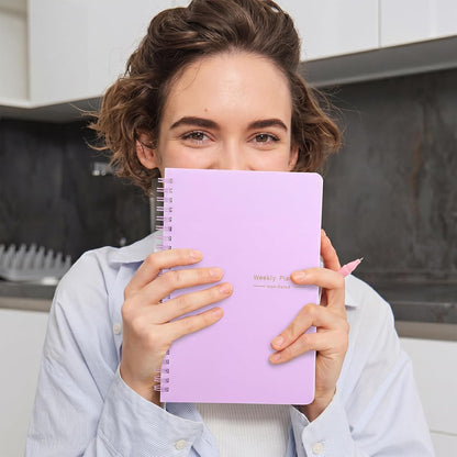 Undated Weekly Planner with Habit Tracker, 52 Weeks To Do List Notebook A5 Weekly Goal Planner with Spiral Binding & Stickers Home Work School Supplies for Women Girls 8.2" x 5.7" - Pink