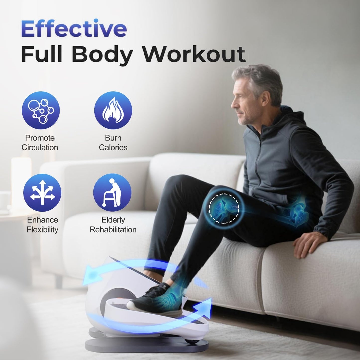 Under Desk Elliptical Machine, Electric Leg Exerciser While Sitting for Seniors with Remote Control, Whisper Quiet Motorized Seated Pedal Exerciser, Home Office Daily Use, No Assembly Required