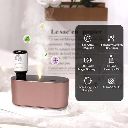 Lecdura Waterless Diffuser for Essential Oil, Battery Operated Scent Air Aromatherapy Diffuser, Mini Aroma Diffusers with 3 Intermittent Mist Modes, Cycle Start for 400-700 sq.ft Home Office Bedroom.
