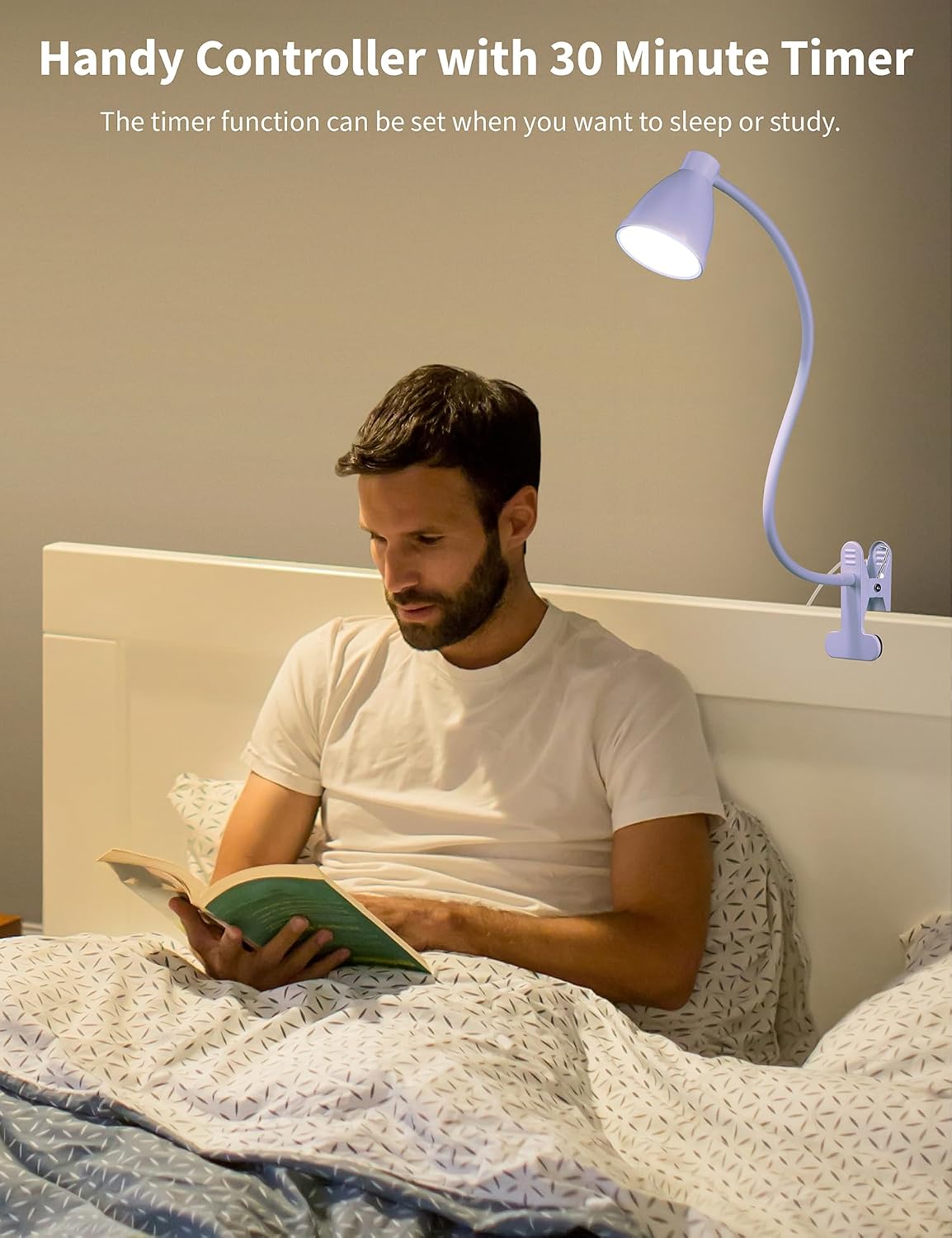 BOHON Desk Lamp with Clamp, Clip on Light, 5 Color 10 Brightness, Teal