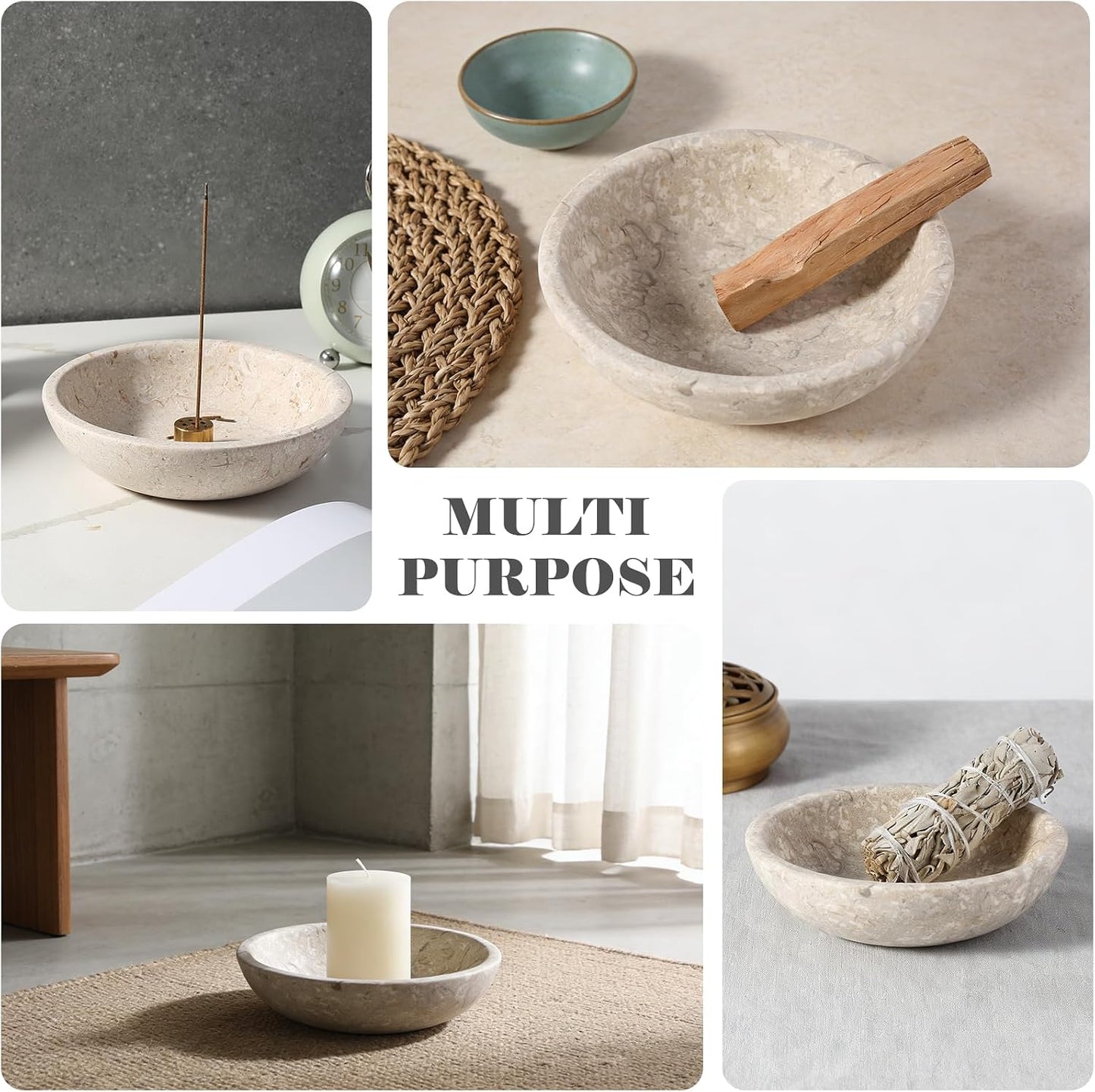 Koville Natural Marble Incense Holder, Incense Holder for Sticks with 9 Holes, Handmade Incense Burner Ash Catcher for Meditation Yoga SPA, Balsam Fir/Palo Santo/Sage/Cone (White)