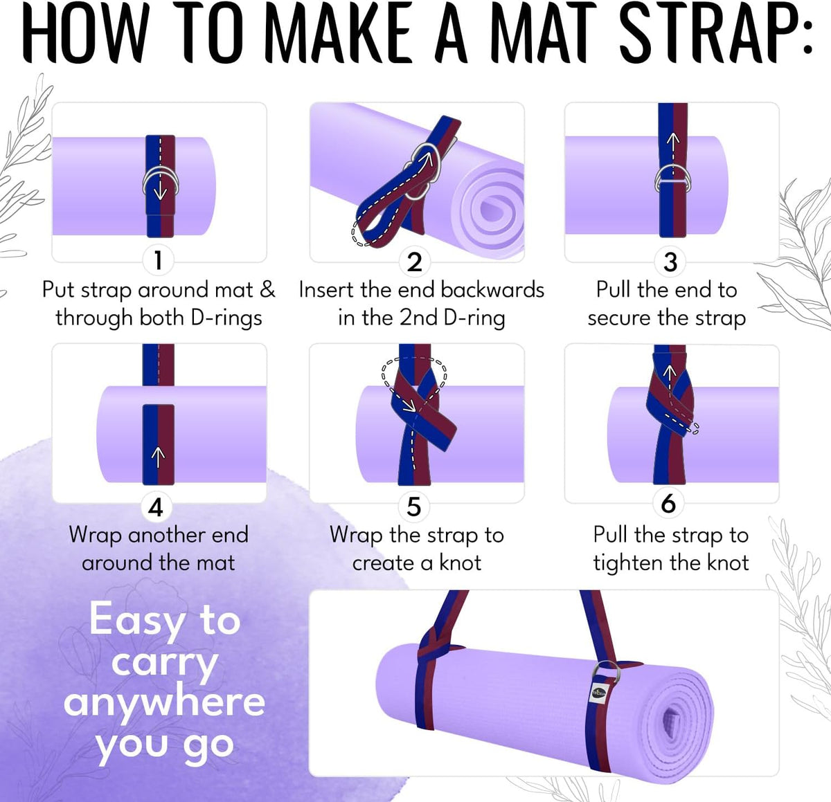 TECEUM 2 IN 1 Yoga & Mat Strap for Stretching – Cotton – 6/8/10 ft