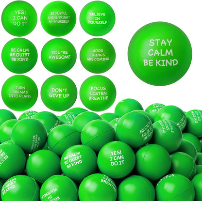SHQDD 100PCS Motivational Stress Balls for Adults and Kids - Stress Balls Bulk Soft Sponge Squeeze Toys with Inspirational Quotes | Office Classroom Stress Relief Gifts | Anxiety Relief Fidget Toys