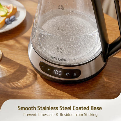 Hazel Quinn Glass & Stainless Steel Electric Kettle, 1.5 Liters Tea Kettle