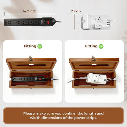 Large Cable Management Box with Clasp, Soild Wood Cord Box with 4 Open Slots, Cable Box to Hide Cords and Power Strip