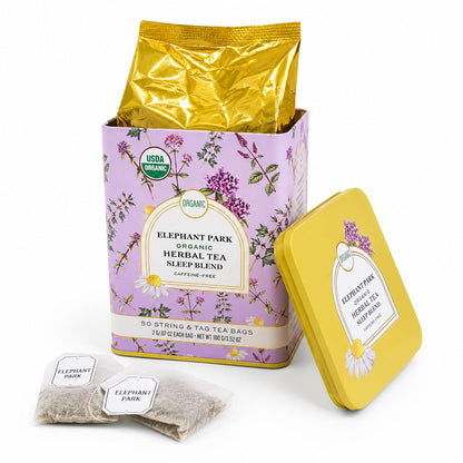 Organic Sleep Blend Herbal Tea - 50 Packets - Natural Chamomile, Peppermint, Fennel And Tulsi Teabags - USDA Certified 100% Non-GMO - Decaffeinated Designer Gift Tin