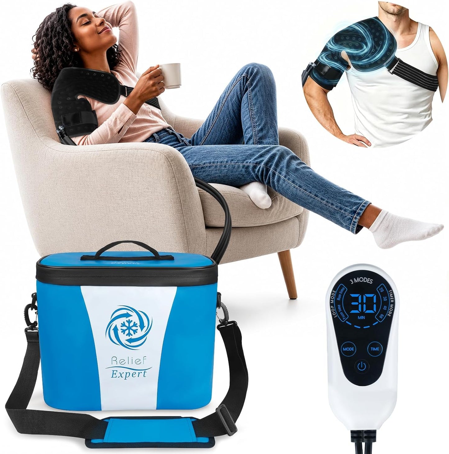 Ice Machine for Knee After Surgery, Extra Large Wrap & Flippable Kneecap Pad, 18QT Cooler, 12H Cooling, Programmable Timer, Leak-Resistant Sealing & Steady Cold Compression for Knee Replacement Care