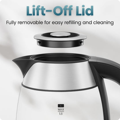 Chefman Electric Kettle, 1.8L 1500W, Hot Water Boiler, Removable Lid for Easy Cleaning, Auto Shut Off, Boil-Dry Protection, Stainless Steel Filter, BPA Free, Borosilicate Glass Electric Tea Kettle