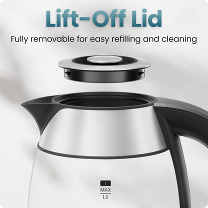 Chefman Electric Kettle, 1.8L 1500W, Hot Water Boiler, Removable Lid for Easy Cleaning, Auto Shut Off, Boil-Dry Protection, Stainless Steel Filter, BPA Free, Borosilicate Glass Electric Tea Kettle