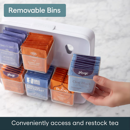YouCopia TeaStand Tea Bag Organizer with Clear Removable Bins, Cabinet or Pantry Storage Caddy, 80-Bag