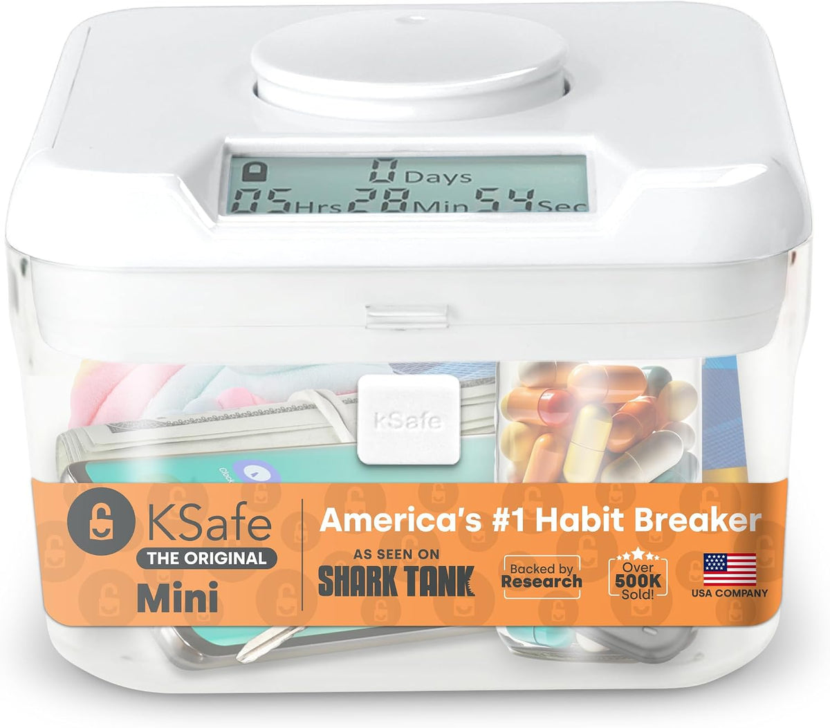 Kitchen Safe kSafe Time Locking Container, Medication Lock Box, Break Bad Habits - Quit Smoking, Snacking, Drinking & Gaming Addiction, Phone Jail, Family Time (Medium, White Lid + 5.5” Clear Base)
