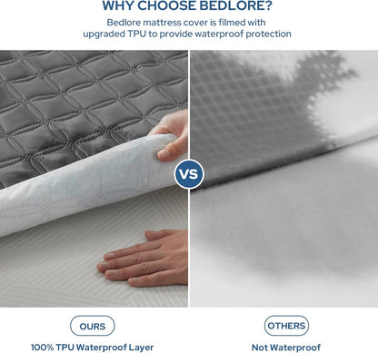 BEDLORE Waterproof Mattress Protector, Noiseless King Size Mattress Pad with Deep Pocket Fitted Up to 6-18 inches, Soft Breathable Dirt-Proof Bed Mattress Cover Washable for Bedroom, Hotel (Gray)
