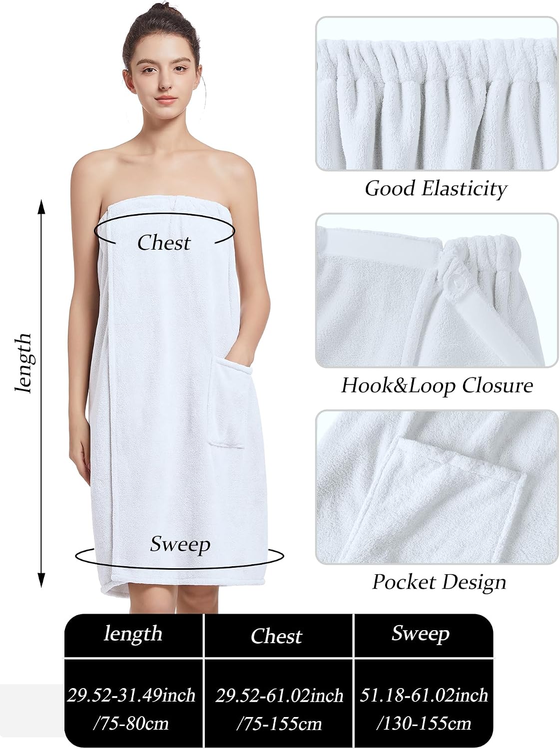 Women'S Soft Wrap Towel Full Length，Bath Robe After Shower Female Plush Long，Spa Bathrobes Lightweight With Pockets