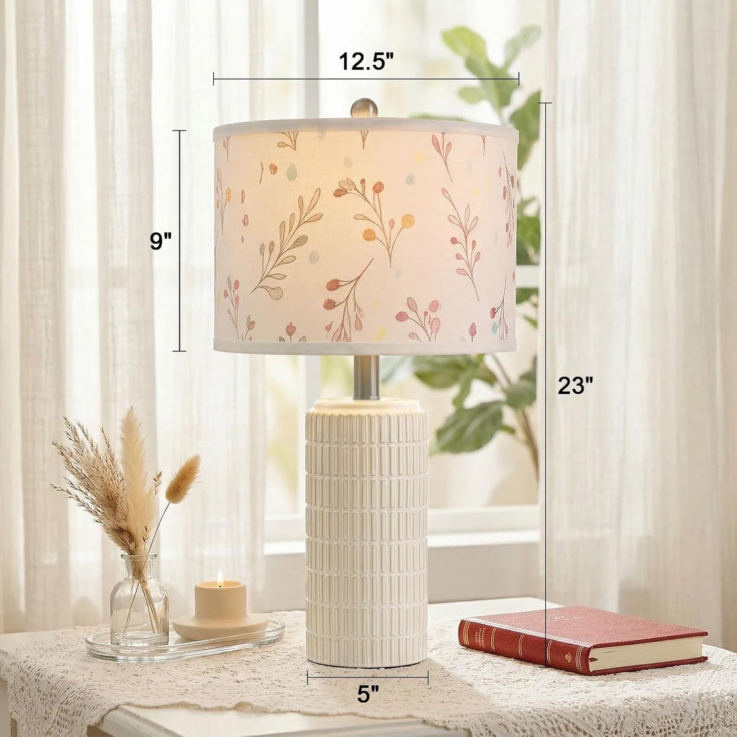 PoKat 23" Modern Ceramic Table Lamp Set of 2 for Living Room White Desk Lamps for Bedroom Farmhouse Bedside Nightstand Lamp House Warming Gifts New Home Decor End Table Lamps Gifts for Women Mom Beige