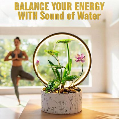 11‘’ H Pink Tabletop Water Fountain, Zen Desktop Waterfall, Indoor Lotus Desktop Decorative Fountain, Home Bathroom Bedroom Decor.