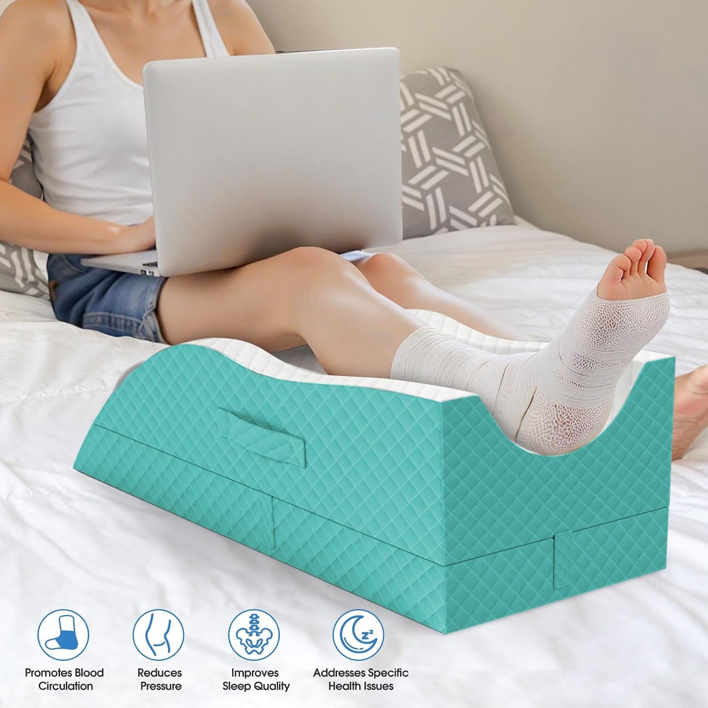 TranquilRelax Elevation Pillows for Leg After Surgery, Memory Foam Adjustable Wedge Pillow for Injury or Rest, Ankle Pillow for Sleeping Blood Circulation, Grey/Single Leg
