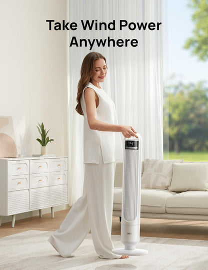 DREO Tower Fan for Bedroom, 90° Oscillating Standing Fans for Room with 4 Speeds, 3 Modes, 28dB Quiet for Sleep, 26ft/s Velocity, 8H Timer, Remote, Living Room, Office, Home, Black