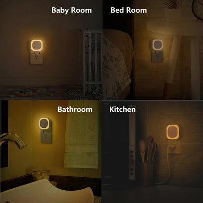 YUNLEX 2 Pack Amber Night Light, Dusk to Dawn Sensor, Warm Glare-Free Reflected Glow, 3-Level Dimmer, Auto On/Off, Plug-in LED Nightlight for Bedroom, Kids, Bathroom, Sleep, Baby Nursery, Toddler