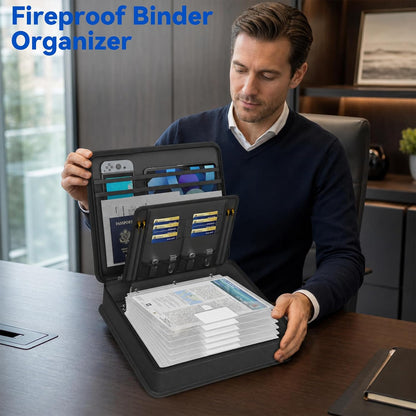 JOOFIRE Fireproof File Organizer with Lock&10 Pack Clear Binder Pockets
