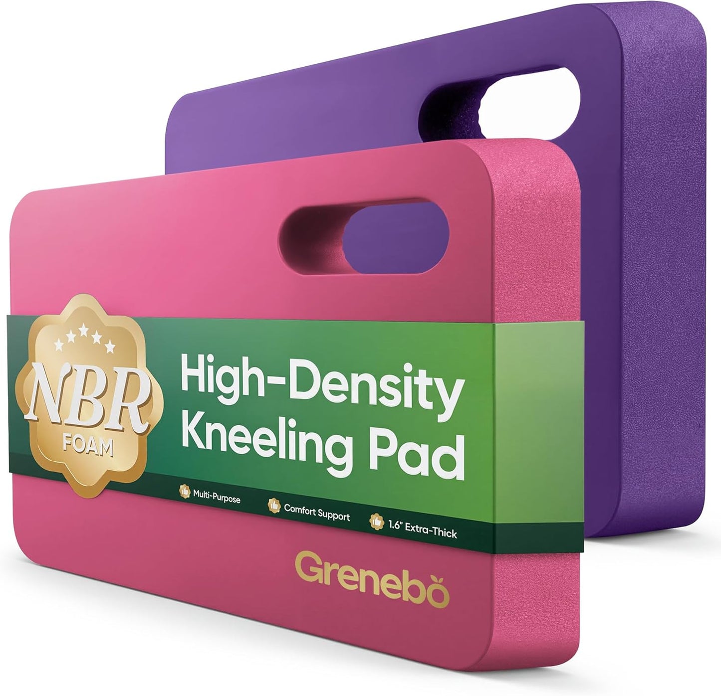 Grenebo 2-Pack 1.6" Extra Thick NBR Foam Garden Kneeling Pads, Ultra Soft Cushion Kneeling Pads for Gardening, Gardening Kneeling Pad for Baby Bathing, Work, Exercise, 17.3×11×1.6 in, Black