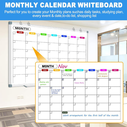 Magnetic Dry Erase Board Calendar for Wall 36" x 24", Monthly Calendar Whiteboard for Wall, Planning Board Bulletin Board Portable Board for Office, School, Home, Kitchen, Planning, Memo
