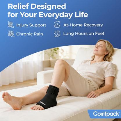 Comfpack Ankle Ice Pack Wrap for Swelling, Reusable Foot Ice Pack Wrap, Hot & Cold Therapy Compression Sleeve for Plantar Fasciitis Relief, Achilles Tendonitis, Sprain, Heel Pain, Sprained