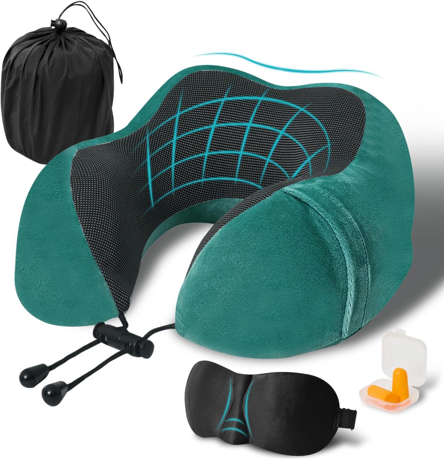 Travel Pillow, Memory Foam Neck Pillow for Traveling, U Shape Neck Pillow Airplane Portable Flight Pillow Travel Kit with 5D Contoured Eye Masks and Earplug for Plane Train Car Home Office