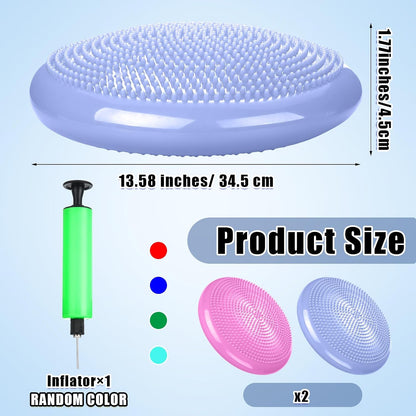 Silipull 2 Pcs Wiggle Seat Inflated Wobble Cushion Flexible Balance Disc with Air Pump for Core Stability Strengthening Improving Posture Physical Exercise