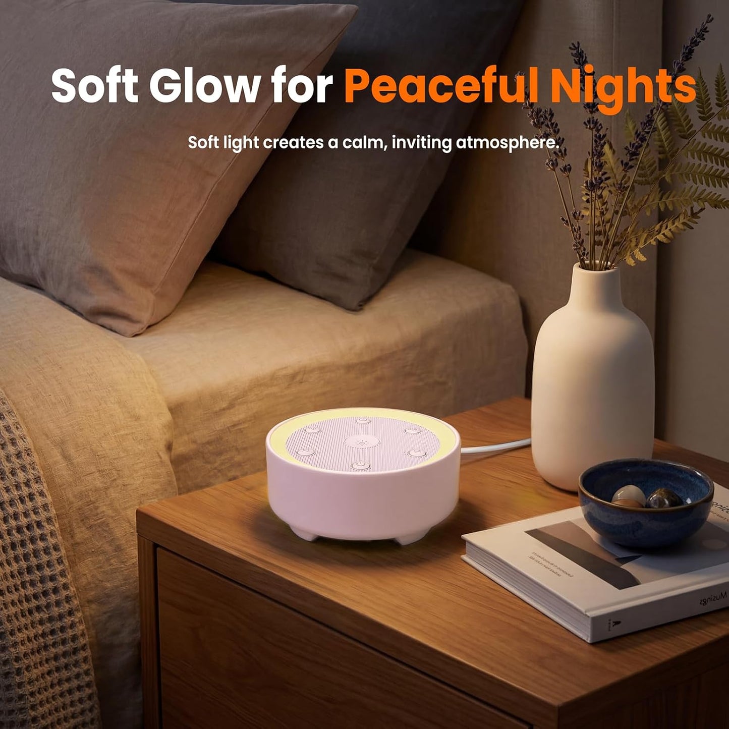 Kipcush White Noise Machine for Sleeping – High-Fidelity Non-Looping Sounds, Dimmable Night Light, USB Powered, Sleep Sound Machine for Baby, Kids & Adults (A - Model White+, Standard)