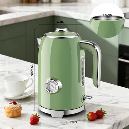 SUSTEAS 57oz Electric Kettle with Thermometer, Hot Water Pot, Retro Green