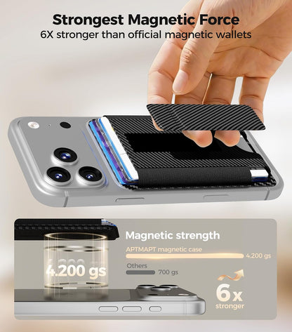 for MagSafe Wallet, Works with Apple Find My, 5-Card RFID Holder with Stand Also Grip, Strong Magnetic Wallet for iPhone 17/16/15/14/13/12 Pro Max Air Plus, Wireless Charging, Black