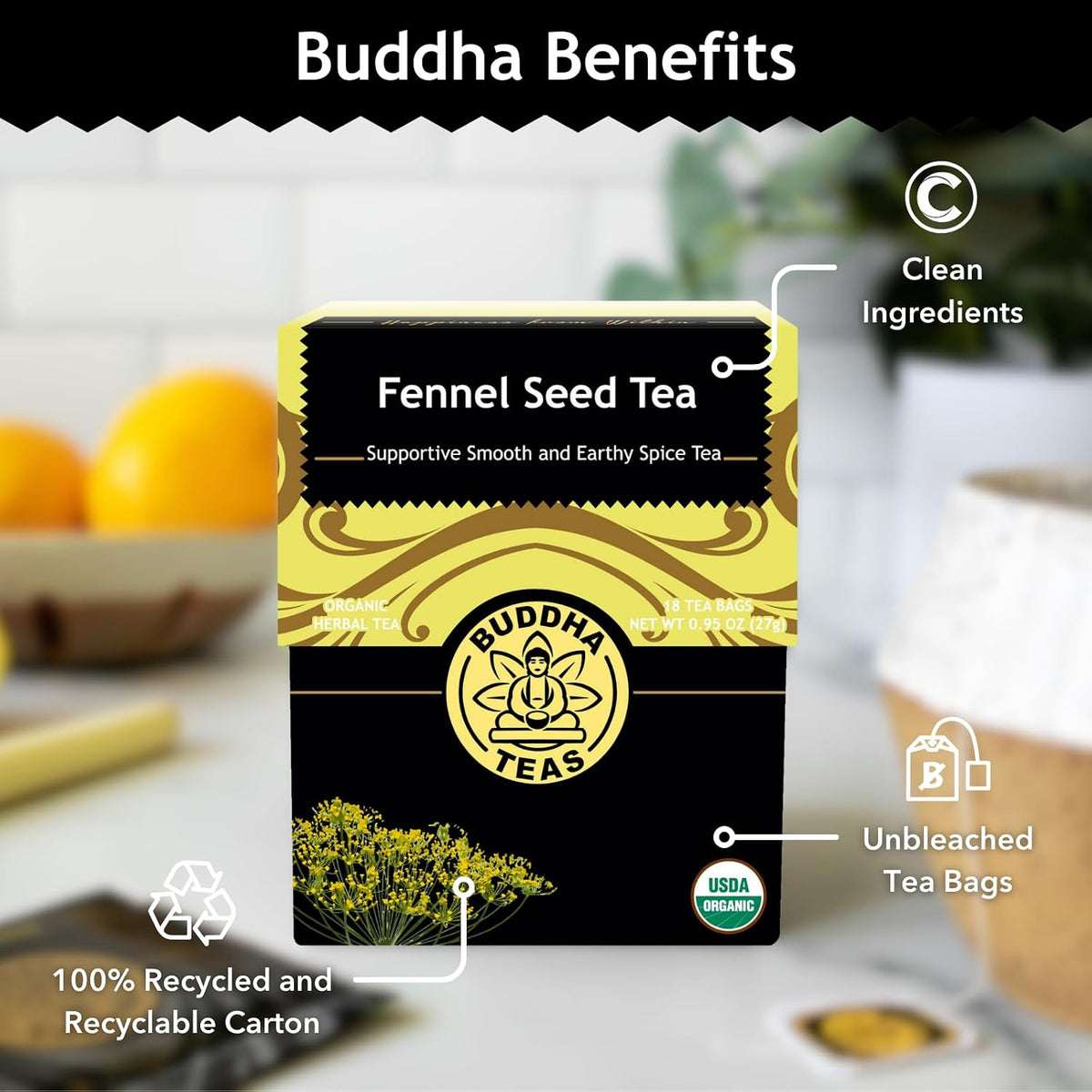 Buddha Teas Organic Fennel Seed Tea - Herbal Tea, Caffeine Free