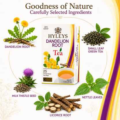 Hyleys Dandelion Root & Green Tea, Detox Blend, Wellness Blend, 25 Tea Bags