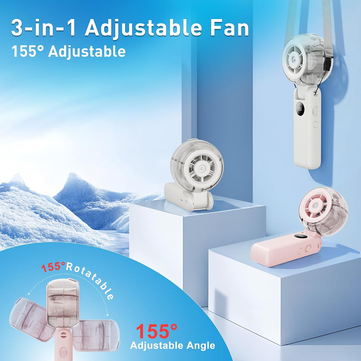 Portable Fan Handheld, Powerful Cooling Misting Fan Rechargeable
