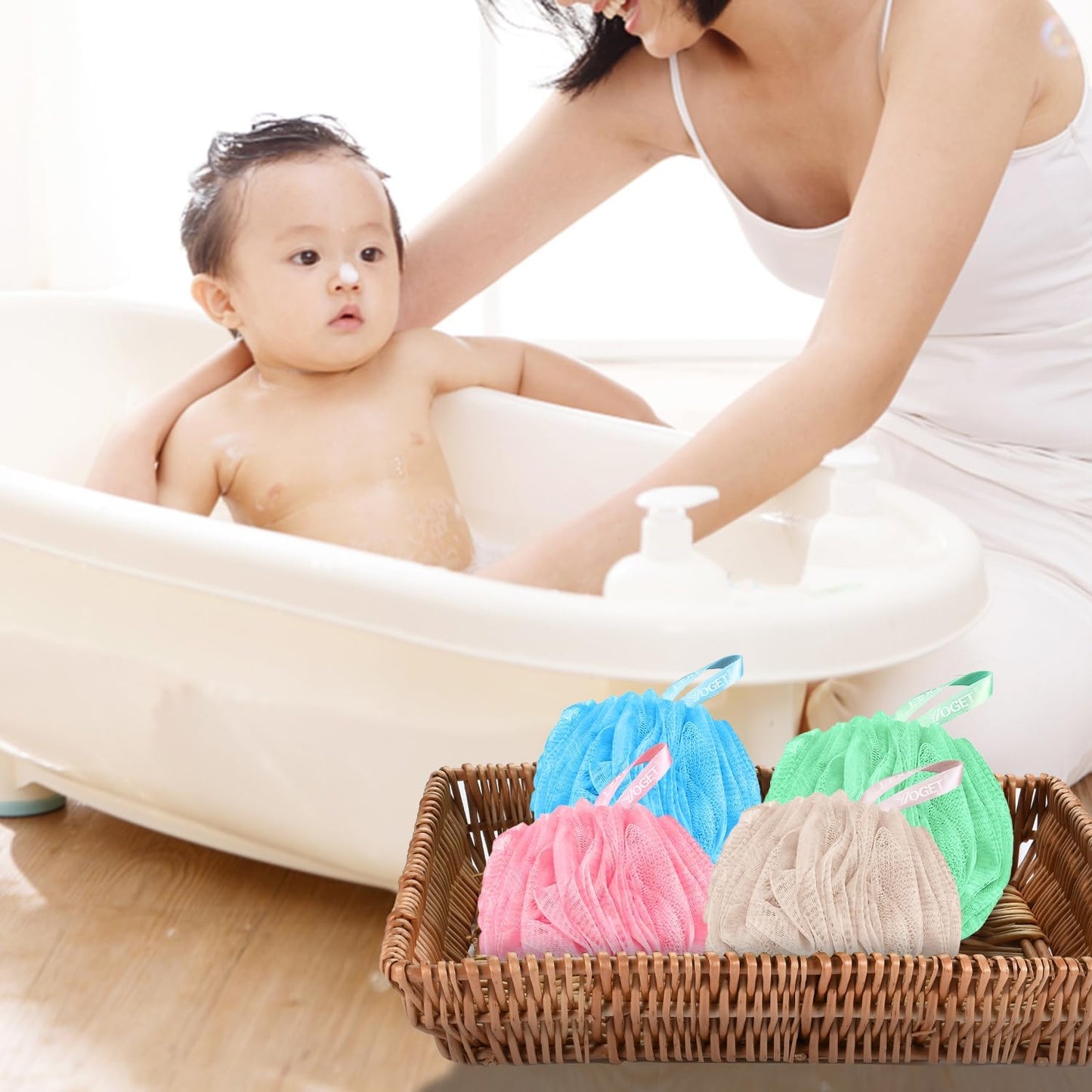 Yoget 4 Pack Shower Loofah Sponge, 60G Bath Loofa Exfoliating Body Scrubber