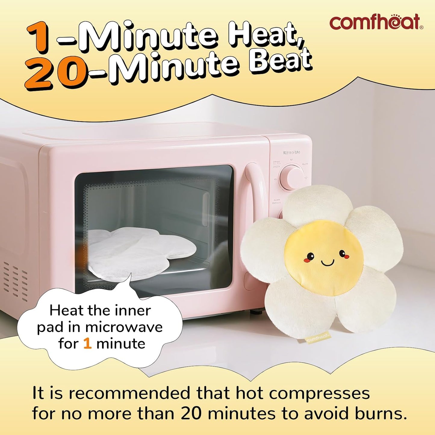 Microwave Unscented Heating Pad for Pain Relief, Moist Heat Pack Hot Compress for Period Cramps, Shoulder, Muscles, Cute Cloud Plush Heating Pad, Gift for Girl Women, with Washable Cover