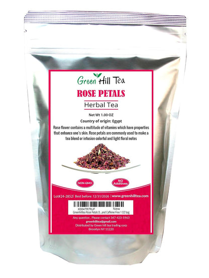 Greenhilltea Rose Petals Dried Flowers in Resealable Pouch, Edible Flowers for Herbal Tea, Rosewater, Baking, Decorating Desserts, 1 OZ bag