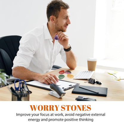 BBTO 12-Piece Worry Stones - Black Obsidian Crystal Thumb Stones for Stress Relief Meditation