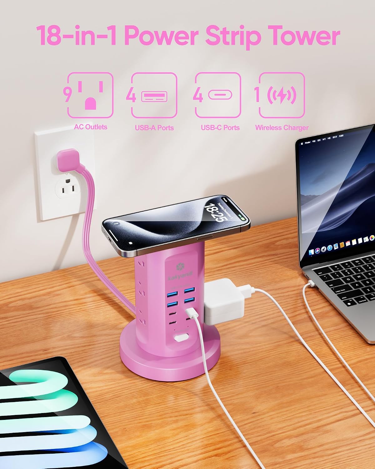 Power Strip Tower, kakyanill Charging Station 9 AC Outlets 8 USB Ports