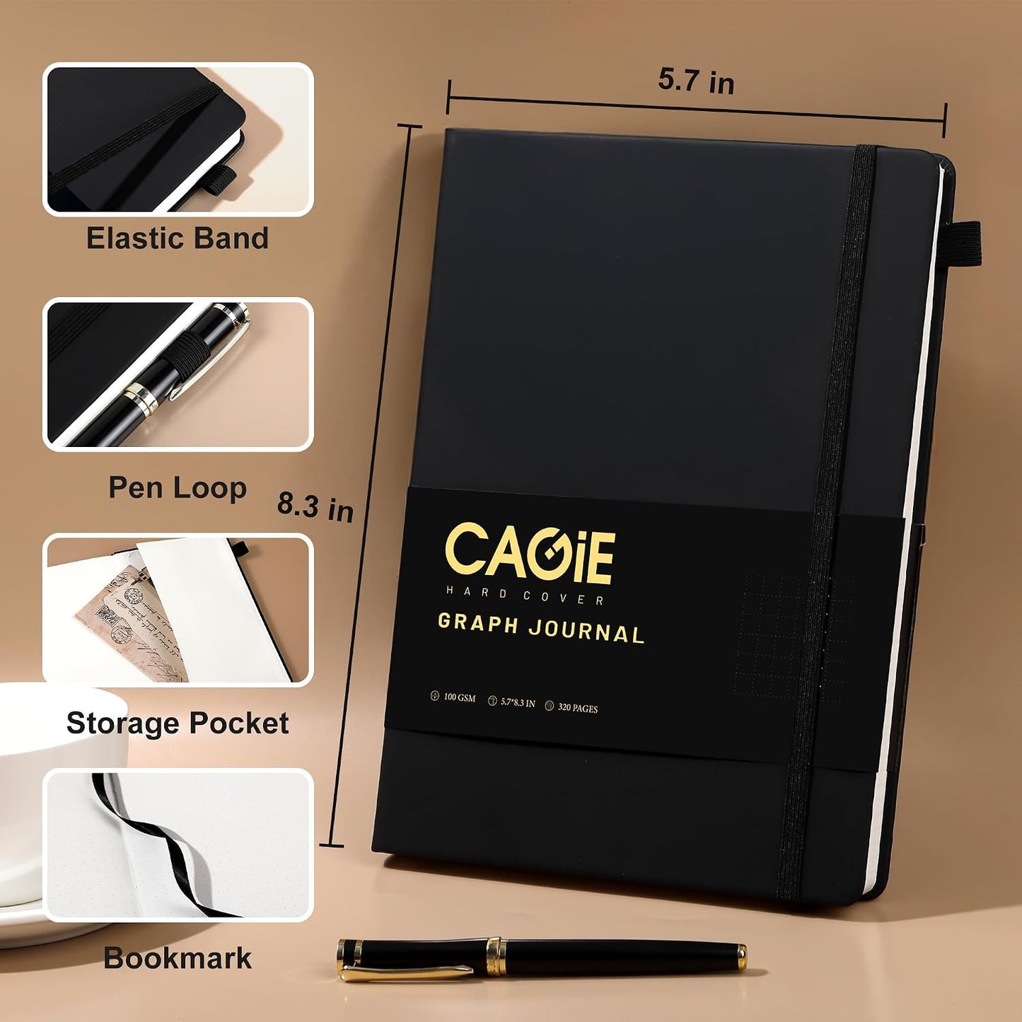 CAGIE Lined Journal Notebook for Women Men 320 Pages 100 Gsm Paper Thick Journaling Notebooks A5 Leather Journals for Writing Hardcover Journal Supplies for Work Note Taking Diary, 5.7x8.3 In, Green