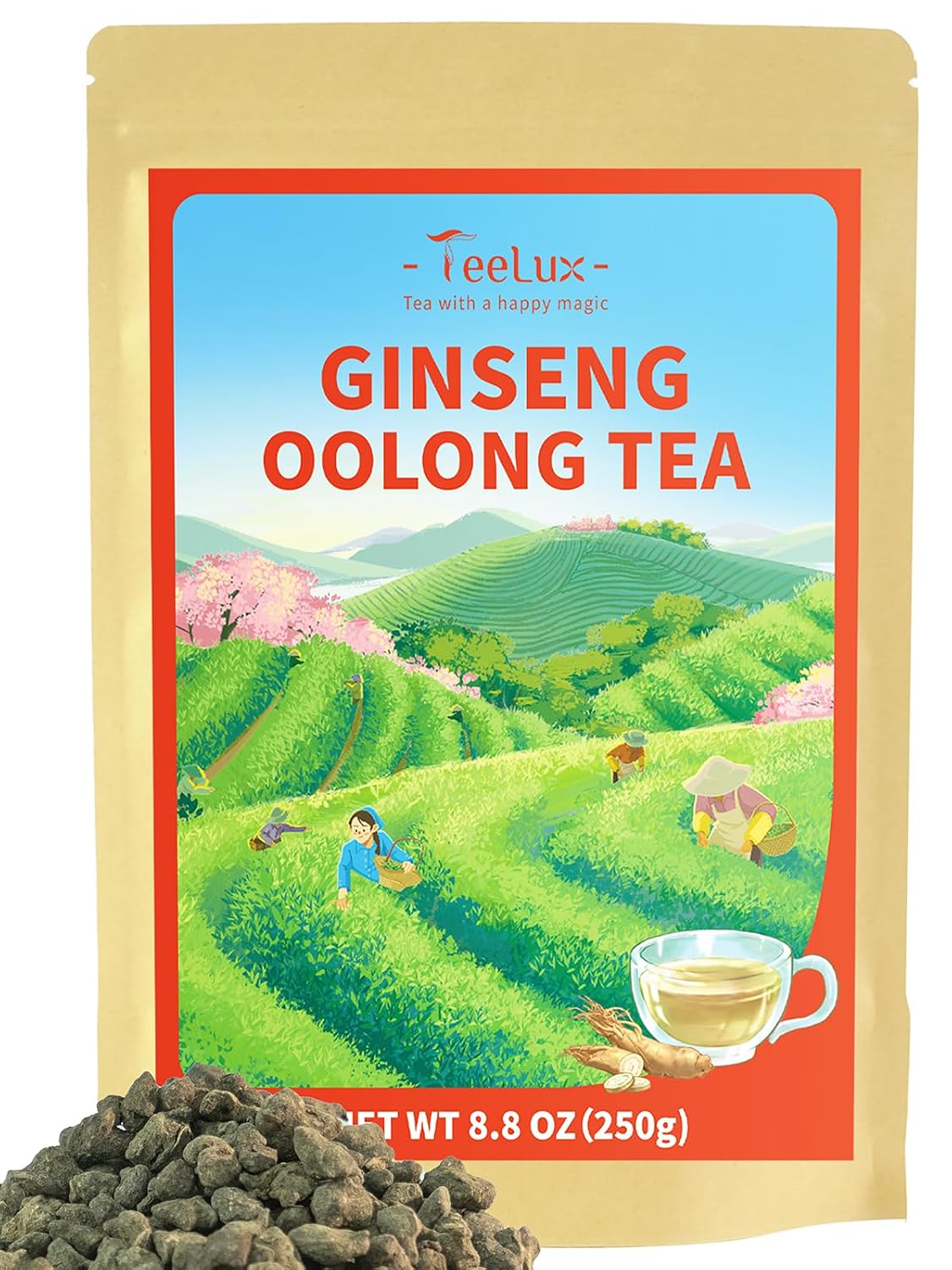 TeeLux Ginseng Oolong Tea, Loose Leaf Oolong Tea with Ginseng, 8.8oz