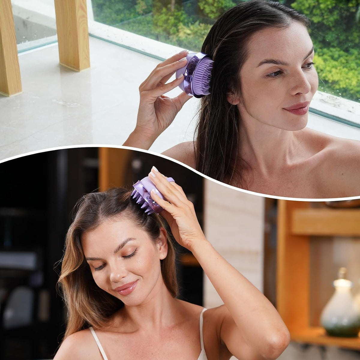SHINLEA 2 in 1 Scalp Massager Hair Growth,Scalp Scrubber with Soft Silicone Bristles for Dandruff Removal,Shampoo Brush for Exfoliation,Head Massager for Both Wet and Dry Use (Black)