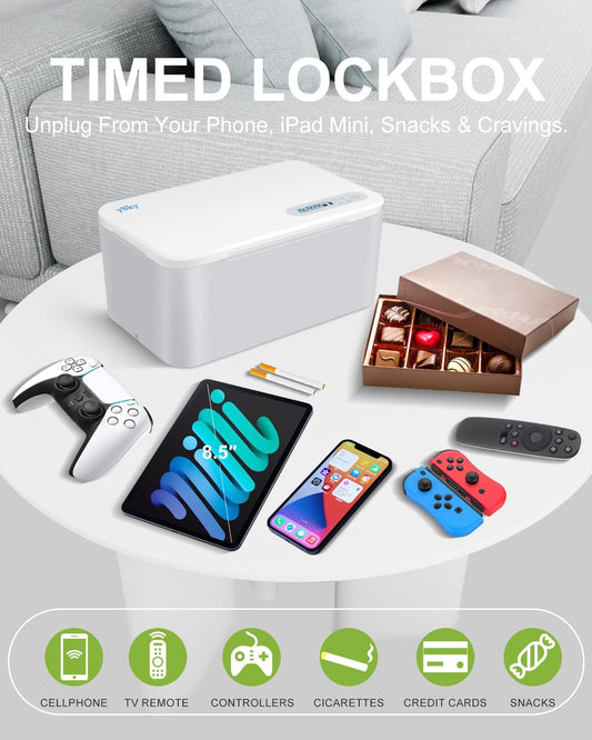 ySky Phone Lock Box with Timer,Safe Timed Lock Box Unplug from Phones,Video Games,Social Media,Snacks&Cravings,SelfControl Lock Storage Box for 8.5 inch iPad, cellphone Locker Time Lock Box(woodgrain)