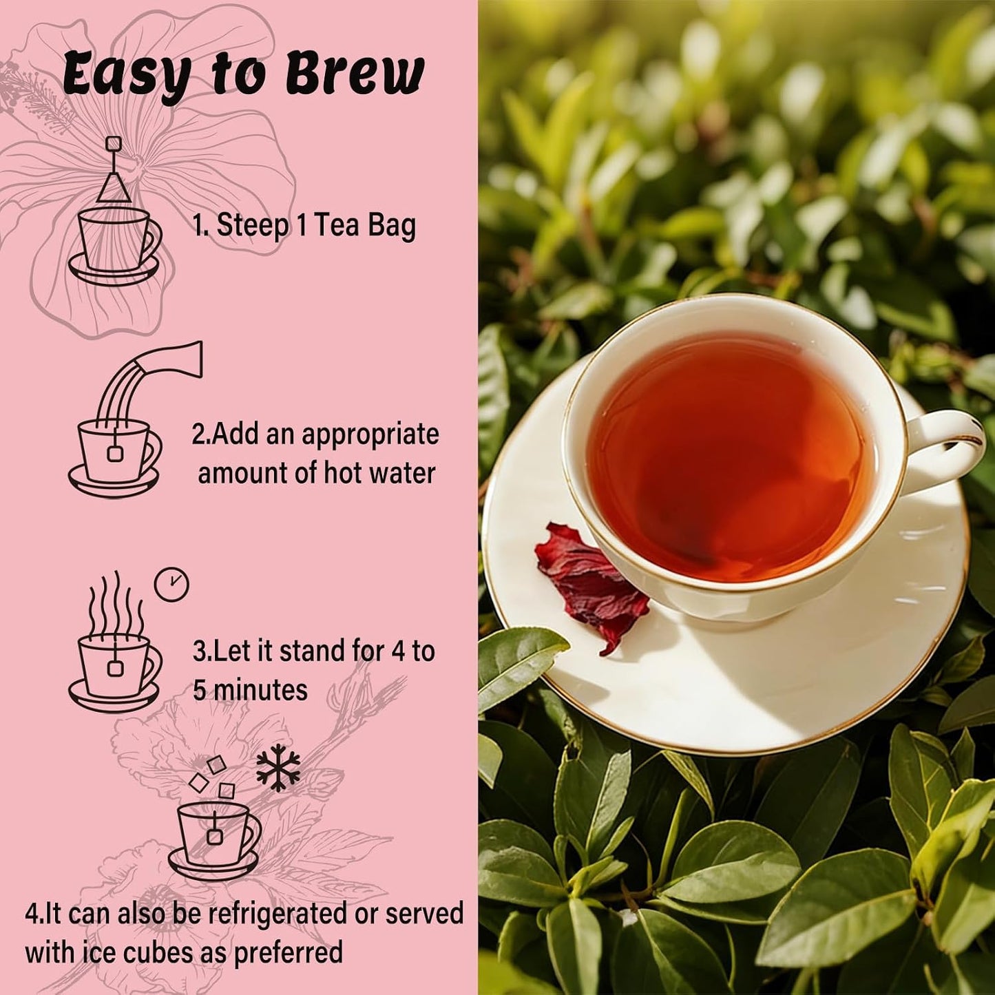 Pipi Tea Hibiscus Tea Bags Organic,100% Natural Organic Hibiscus Tea Bags,Natural Sweet & Sour Flavor,Caffeine-Free,30 Bags (1 Bag)