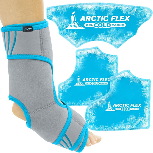 Vive Ankle Ice Pack Wrap - Foot Cold/Hot Compression Brace - Adjustable