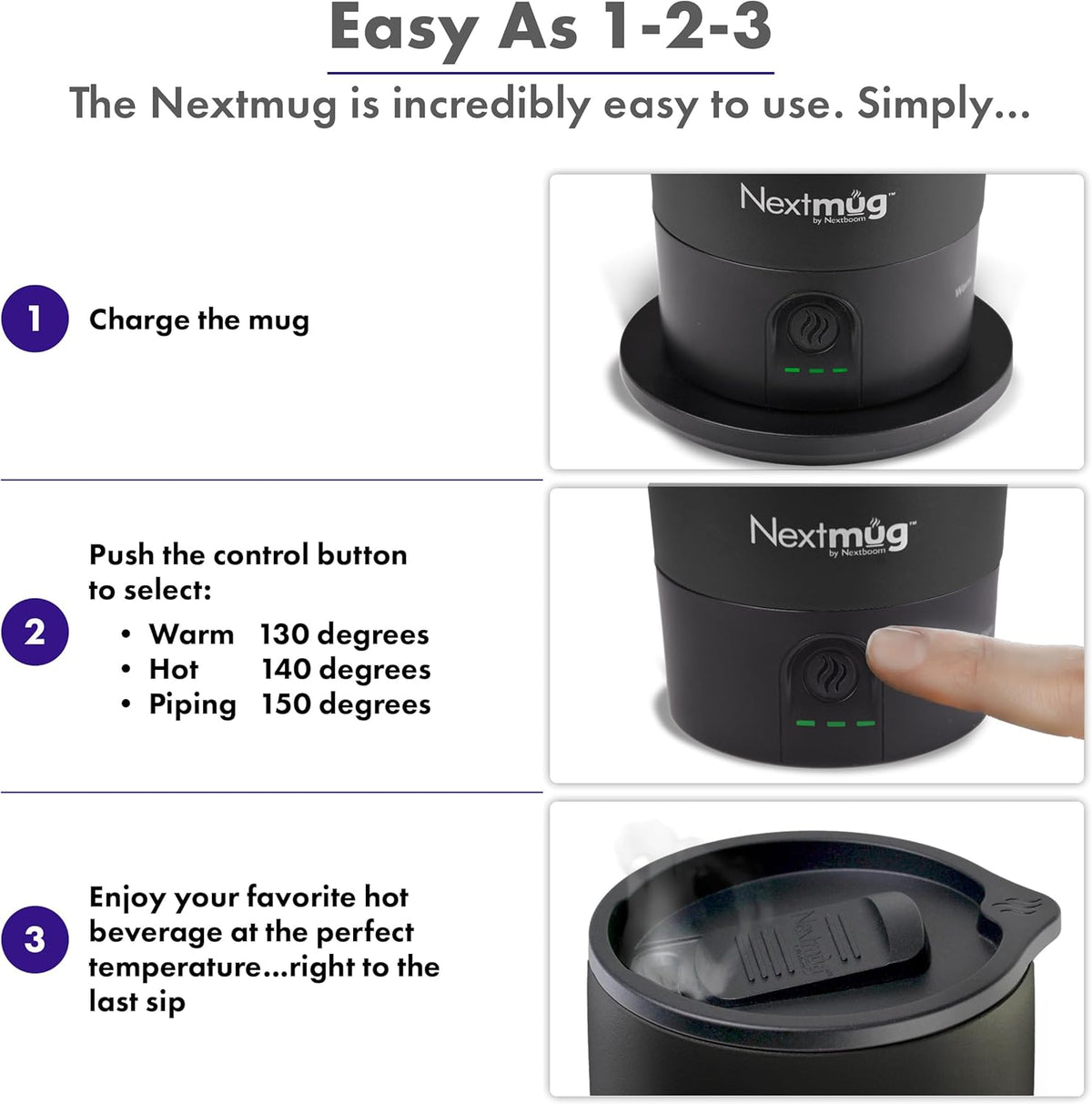 Nextmug Go - Temperature-Controlled, Self-Heating Travel Mug
