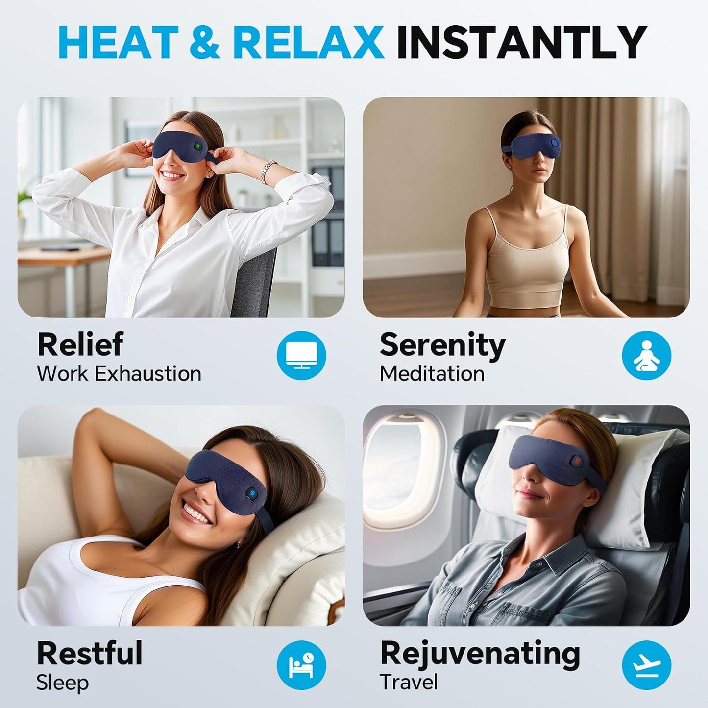 Cordless Heated Eye Mask for Dry Eyes Relief, with 3 Heat Settings, Washable Eye Cover, Warm Heating Pad for Stye Eye Treatment & Travel Use